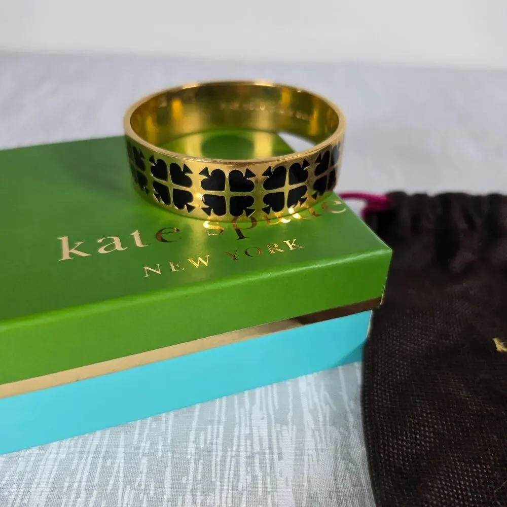 Kate Spade Play Your Cards Right Bangle Bracelet Black Goldtone - Picture 4 of 5